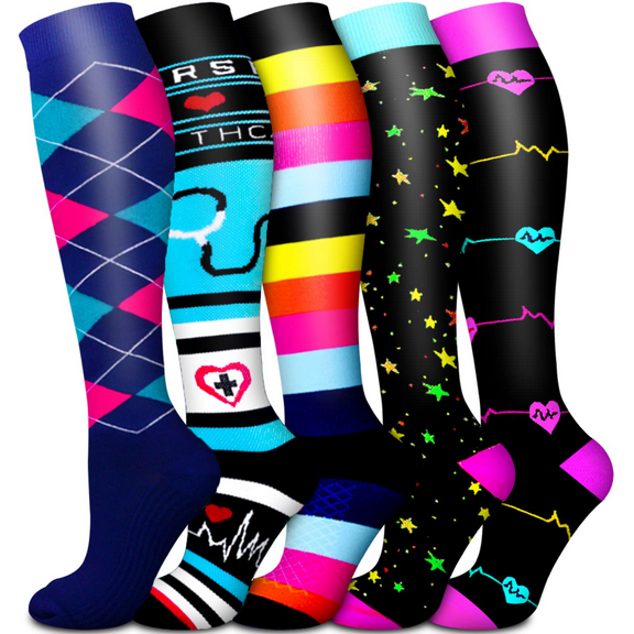 5 Pairs Medical Sport Compression Socks - 15-20mmhg Graduated Knee-High Support for Men & Women, Ideal for Soccer, Running, and Nurses