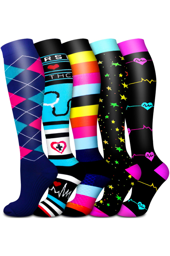5 Pairs Medical Sport Compression Socks - 15-20mmhg Graduated Knee-High Support for Men & Women, Ideal for Soccer, Running, and Nurses
