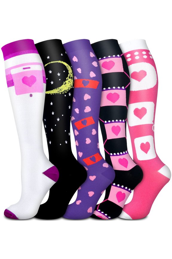 5 Pairs Medical Sport Compression Socks - 15-20mmhg Graduated Knee-High Support for Men & Women, Ideal for Soccer, Running, and Nurses