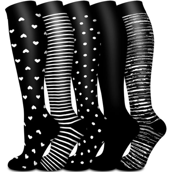 5 Pairs Medical Sport Compression Socks - 15-20mmhg Graduated Knee-High Support for Men & Women, Ideal for Soccer, Running, and Nurses