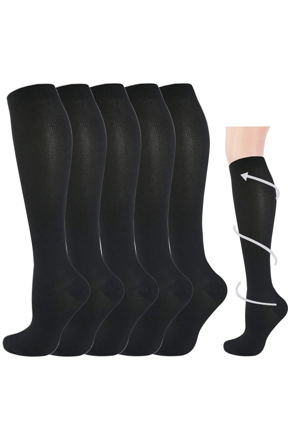 5 Pairs Medical Sport Compression Socks - 15-20mmhg Graduated Knee-High Support for Men & Women, Ideal for Soccer, Running, and Nurses