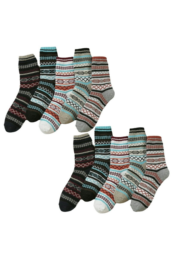 5 Pairs Men Dress Cotton Socks Funky Colorful Pattern Wool Crew Socks