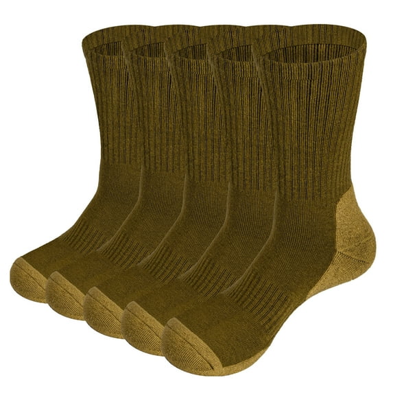 5 Pairs Men Hiking Socks Combed cotton Cushioned man Crew Socks Padded outdoor Jungle green army socks Size 37-44 Shipping free (Yellow,L (38-42EU))