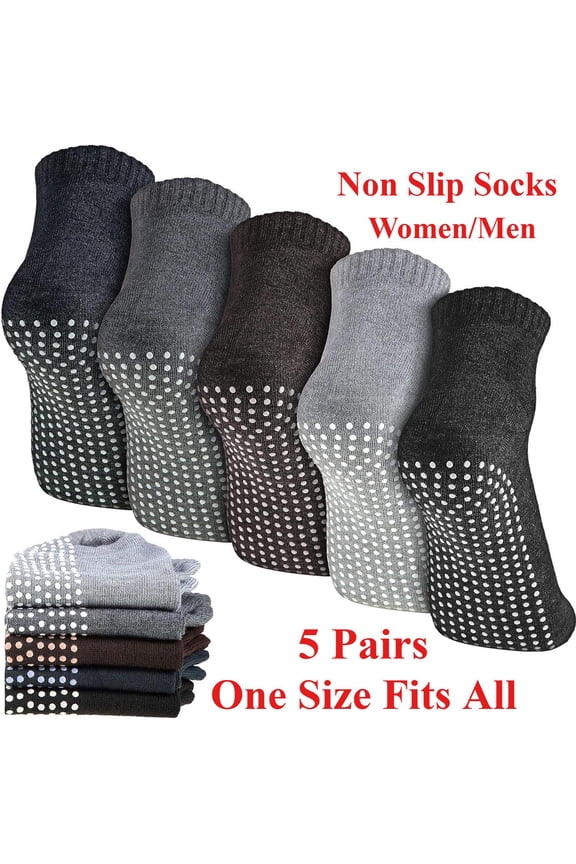 5 Pairs Men Non Slip Socks,Women Anti Skid Slipper Barre Socks with Cushion Unisex for Yoga Pilates Barre Home Workout,Outdoor Fitness Sock for Running Cycling Camping Travel,Hand Tools Kits,Springtok