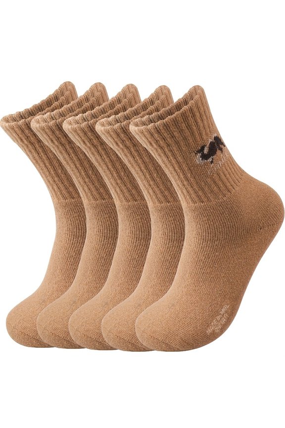 5 Pairs of Men'S Velvet Socks | Autumn And Winter Thickened Mid-Tube Camel Pattern Socks with Plus Velvet, Warm Terry, Suitable for Outdoor Hiking And Mountaineering, Ideal Gift for Men And Dads