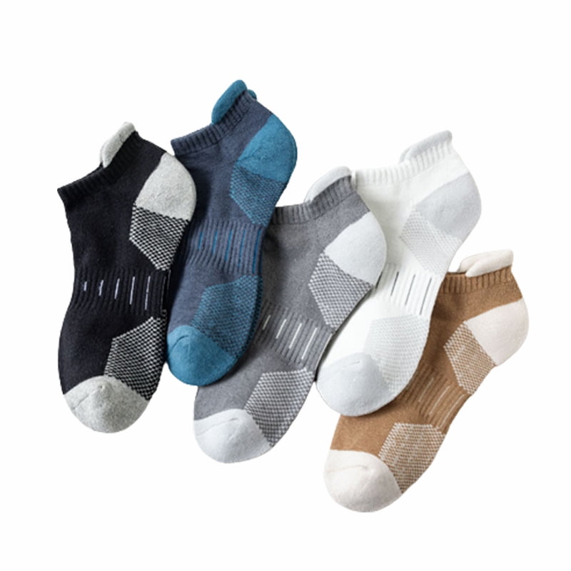 5 Pairs Men Ankle Socks Breathable Cotton Heel Tab Athletic Socks