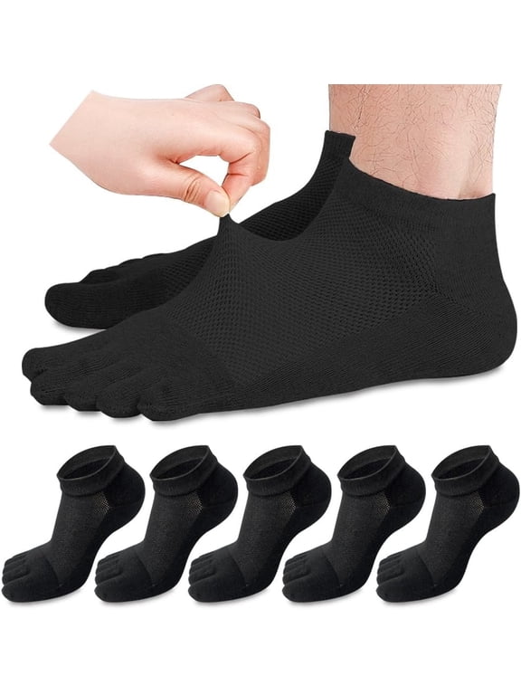 5 Pairs Men Toe Socks, Five Finger Socks Cotton Soft and Low Cut Breathable Socks for Men (Black)