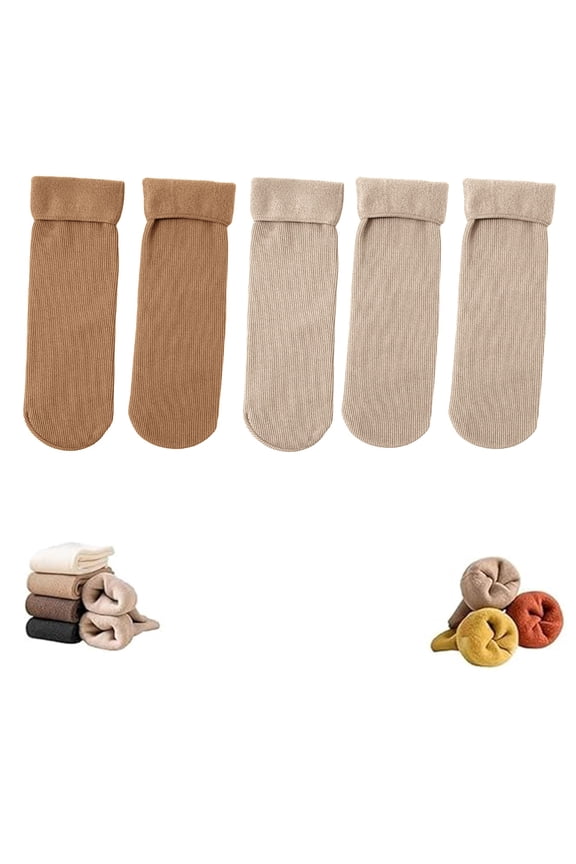 5 Pairs Men Women Mid Calf Socks, Thin Fleece Lined Thermal Socks for Winter, Unisex Ankle Socks Pack, 5 Different Colors with Outdoor & Home Styles White