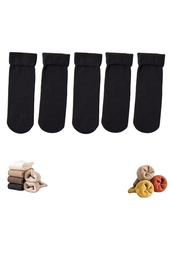 5 Pairs Men Women Mid Calf Socks, Thin Fleece Lined Thermal Socks for Winter, Warm Ankle Socks Pack for Indoor Outdoor, Unisex Fall Winter Socks Black