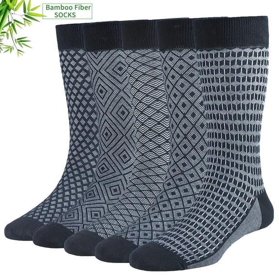 5 Pairs Men's Bamboo Fiber Classic Mid-Calf Socks - Business & Casual, Breathable, Moisture-Wicking, Suitable for All Seasons
