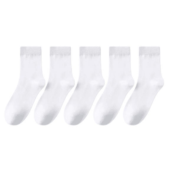 5 Pairs Men's Cotton Crew Socks, Breathable Comfort Fit for Work & Walking, White