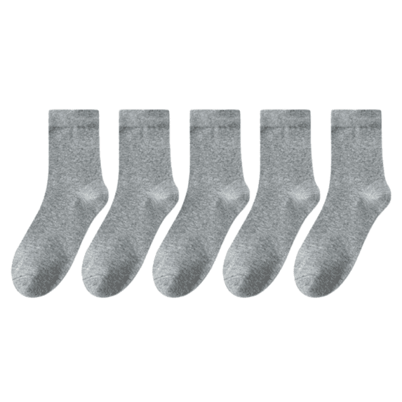 5 Pairs Men's Cotton Crew Socks, Breathable Comfort Fit for Work & Walking, light gray