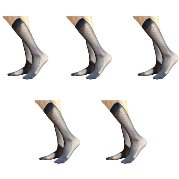 5 Pairs Men's Elegant Business Dress Striped Knee High Socks Comfortable Silky Thin Nylon Long Stockings for Formal Wear