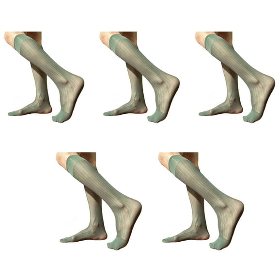 5 Pairs Men's Elegant Business Dress Striped Knee High Socks Comfortable Silky Thin Nylon Long Stockings for Formal Wear
