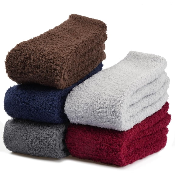 5 Pairs Men's Thermal Fuzzy Socks, Ultra-Soft Plush Lining & Non-Slip Grips, Cozy Winter Slipper Socks for Indoor/Outdoor, Cold Weather Footwear