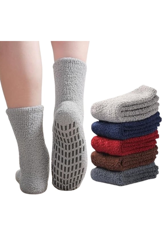 5-Pairs Men's Thermal Fuzzy Socks, Ultra-Soft Plush Lining & Non-Slip Grips, Cozy Winter Slipper Socks for Indoor/Outdoor, Cold Weather Footwear