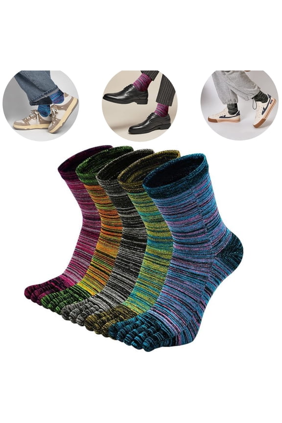 5 Pairs Men's Toe Socks Five Finger Striped Sock Running Athletic Cotton Ankle Sox,Sizes: 6.5-10 Thick Socks - Sweat Wicking and Odor Proof For Fall Winter