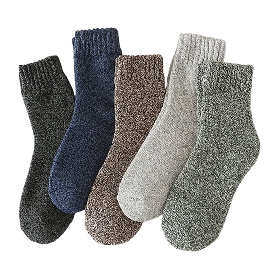 Ticikt 5 Pairs Men's Winter Socks Thick Warm Cozy Crew Socks Solid Color Gifts Thermal Crew Socks Winter Warm Knitted Mid Calf Socks