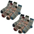 5 Pairs Men's Winter Thick Warm Crew Socks, Wool Vintage Retro Festival