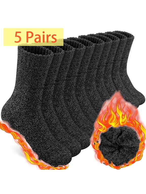 5 Pairs Men's Wool Loop Socks, Winter Warm Thick Socks, Men's Outdoor Home Casual Socks fits all sizes 8-12