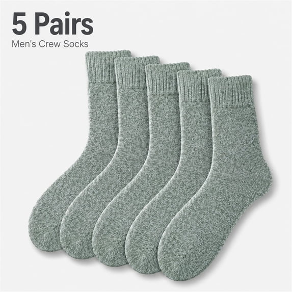 5 Pairs Men's Wool Loop Socks, Winter Warm Thick Socks, Men's Outdoor Home Casual Socks fits all sizes 8-12