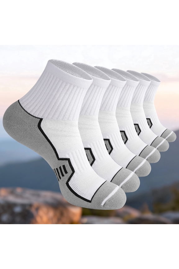 FREEYOKA 6 Pairs Mens Ankle Running Socks Moisture Wicking Sport Socks Breathable Gym Workout Hiking Walking Sock,WHITE