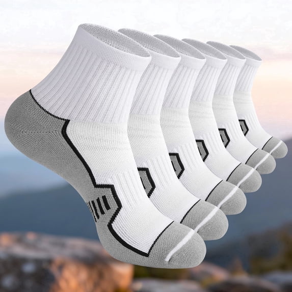 FREEYOKA 6 Pairs Mens Ankle Running Socks Moisture Wicking Sport Socks Breathable Gym Workout Hiking Walking Sock,WHITE