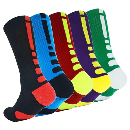 5 Pairs Mens Athletic Crew Socks Basketball Cushioned Thick Sport Long Compression Socks