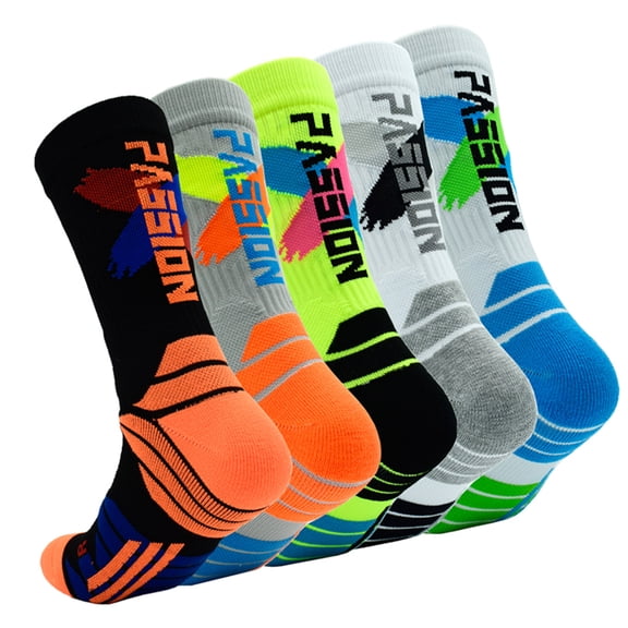 5 Pairs Mens Athletic Crew Socks Boys Comfort Breathable Thick Cushioned Basketball Hiking Training Outdoor Sports Sock