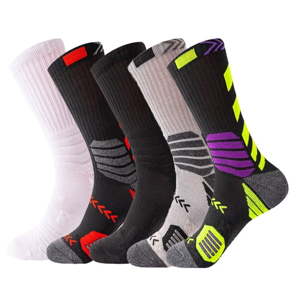 5 Pairs Mens Athletic Socks Elite Basketball Socks-Performance Thick Cushioned Sport Training Running Compression Crew Sock