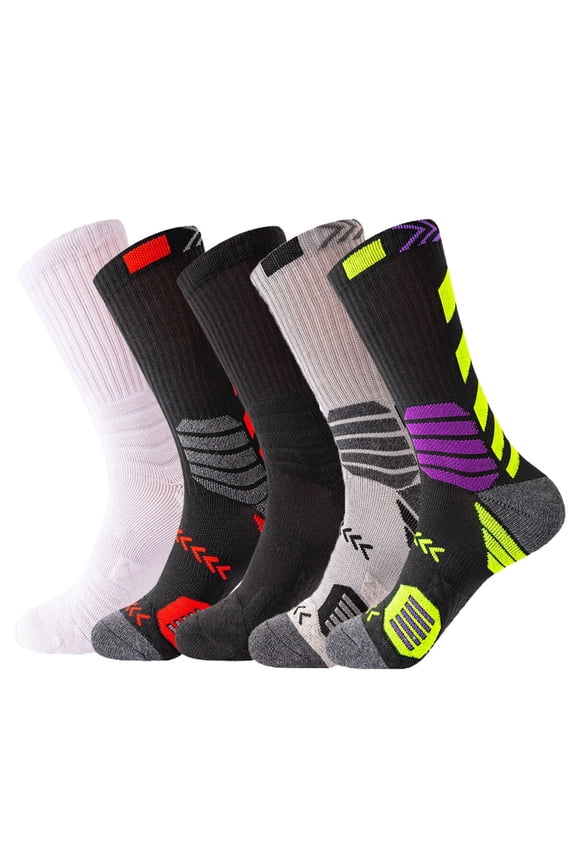 5 Pairs Mens Athletic Socks Elite Basketball Socks-Performance Thick Cushioned Sport Training Running Compression Crew Sock