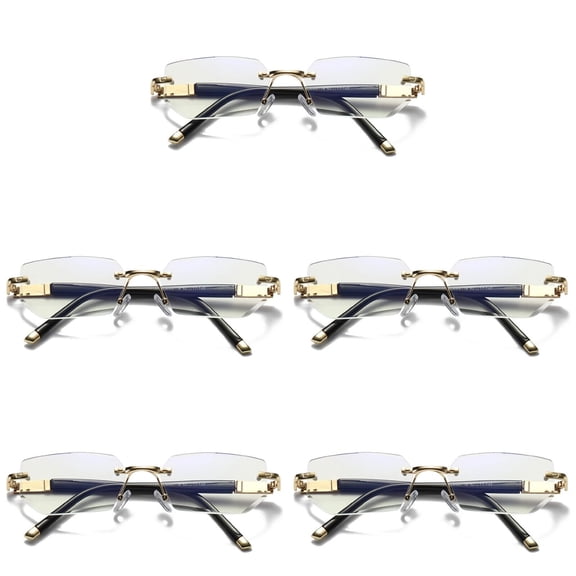 5 Pairs Mens Diamond Shape Rimless Blue Light Blocking Reading Glasses Metal Readers 0.75