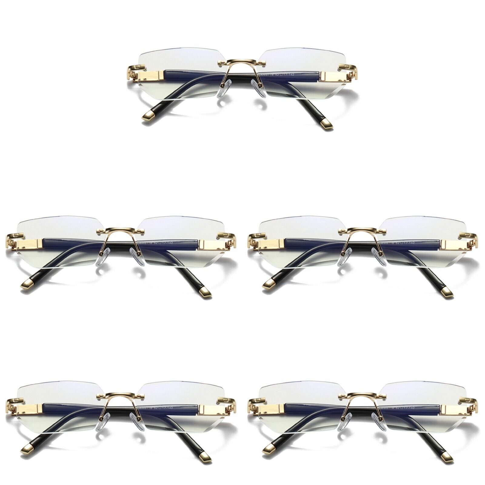 5 Pairs Mens Diamond Shape Rimless Blue Light Blocking Reading Glasses Metal Readers +4.00