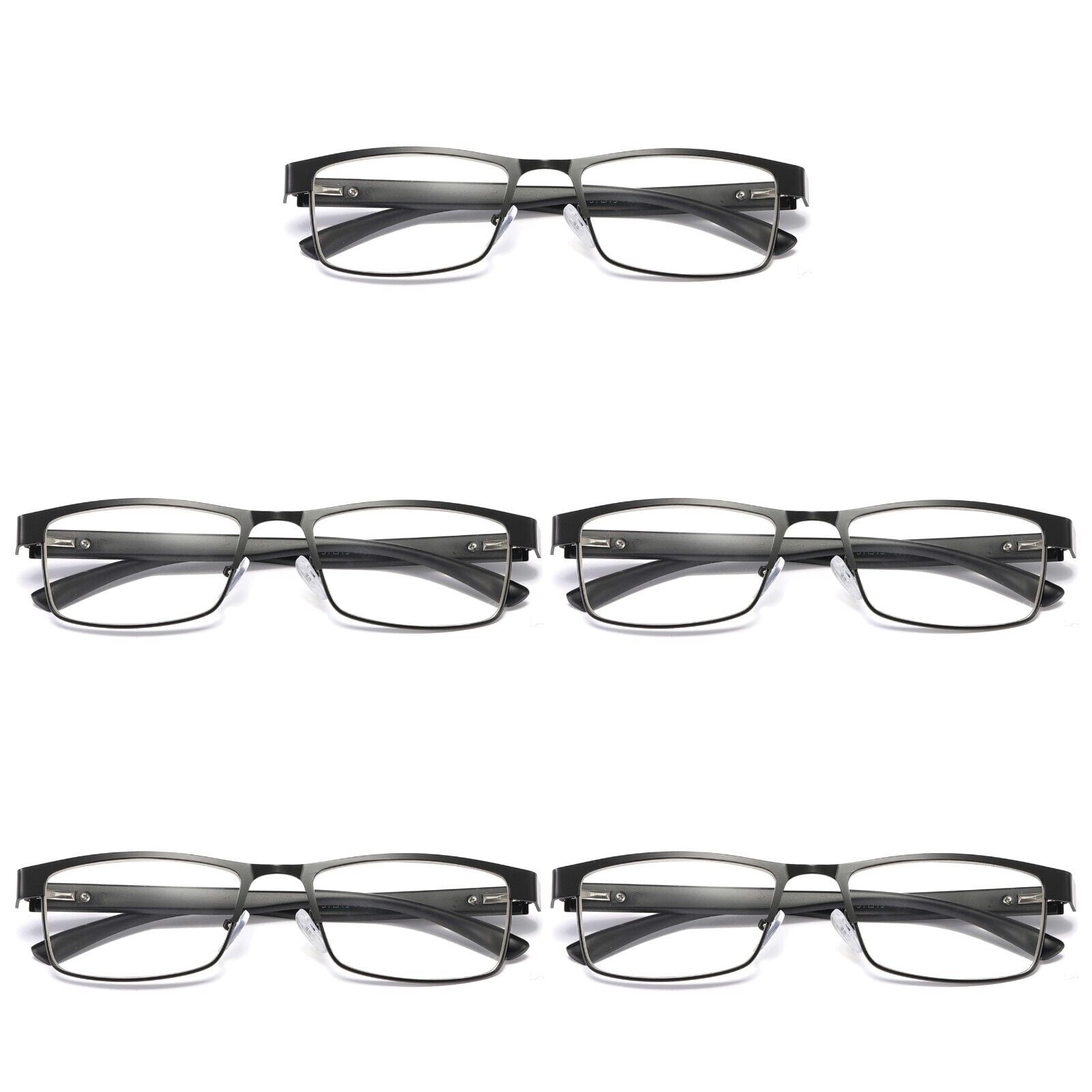5 Pairs Mens Rectangular Blue Light Blocking Reading Glasses Spring Hinge Readers +1.50