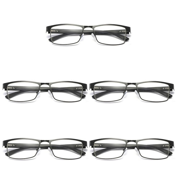 5 Pairs Mens Rectangular Blue Light Blocking Reading Glasses Spring Hinge Readers +3.50