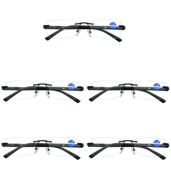 5 Pairs Mens Rectangular Rimless Blue Light Blocking Reading Glasses Spring Hinge Readers +3.00