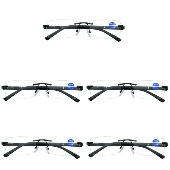 5 Pairs Mens Rectangular Rimless Blue Light Blocking Reading Glasses Spring Hinge Readers +4.00