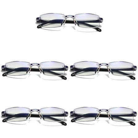 5 Pairs Mens Rectangular Rimless Blue Light Blocking Reading Glasses Unisex Readers +1.00