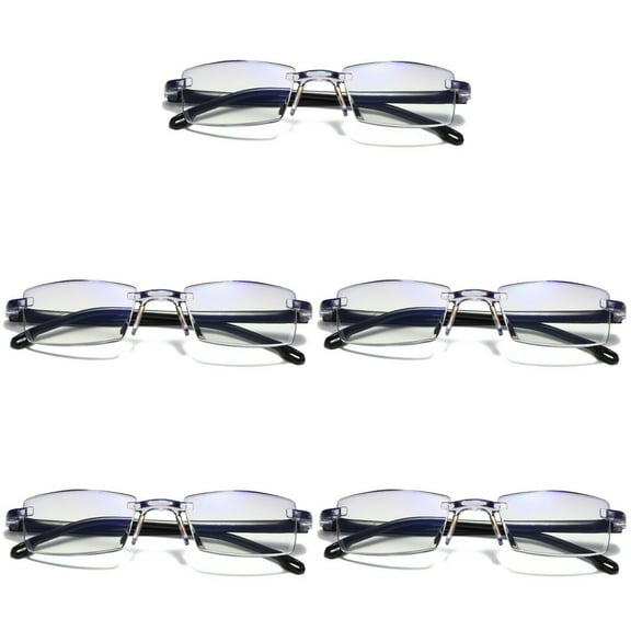 5 Pairs Mens Rectangular Rimless Blue Light Blocking Reading Glasses Unisex Readers +1.00