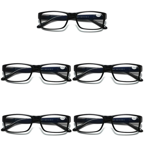 5 Pairs Mens Unisex Blue Light Blocking Reading Glasses Black Spring Hinge Readers +2.00