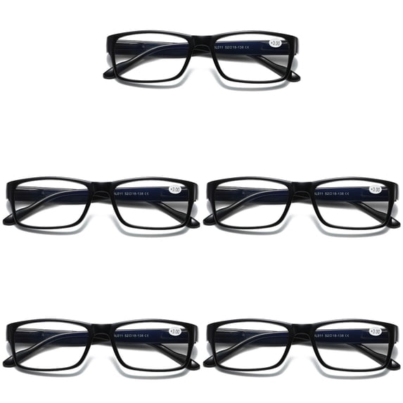 5 Pairs Mens Unisex Blue Light Blocking Reading Glasses Black Spring Hinge Readers +2.25
