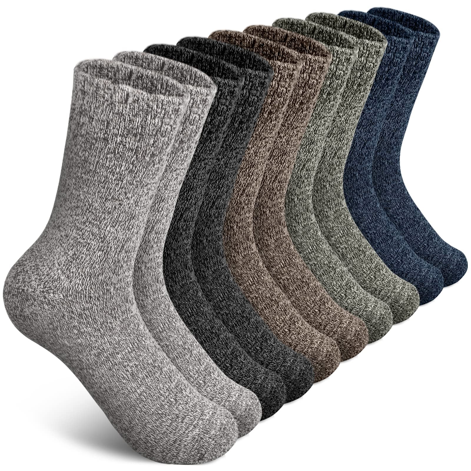 5 Pairs Mens Wool Socks Thick Knit Vintage Winter Warm Cozy Crew Socks
