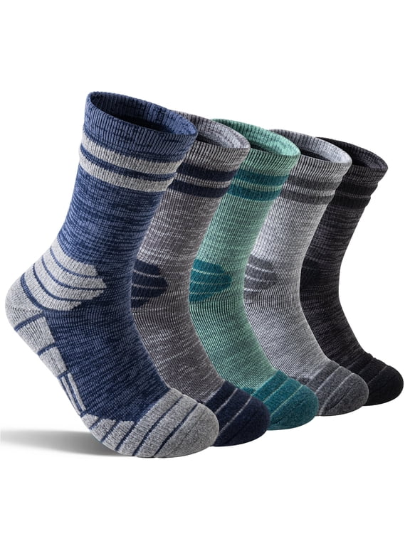 5 Pairs Merino Wool Hiking Socks Compression Warm Thermal Thick Cushion Socks for Women Men