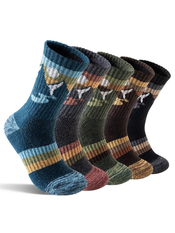 5 Pairs Merino Wool Hiking Socks Compression Warm Thermal Thick Cushion Socks for Women Men