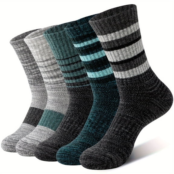5 Pairs Merino Wool Hiking Socks For Women & Man Compression Support Sweat Absorbing Breathable Thick For Festival Gift Sock