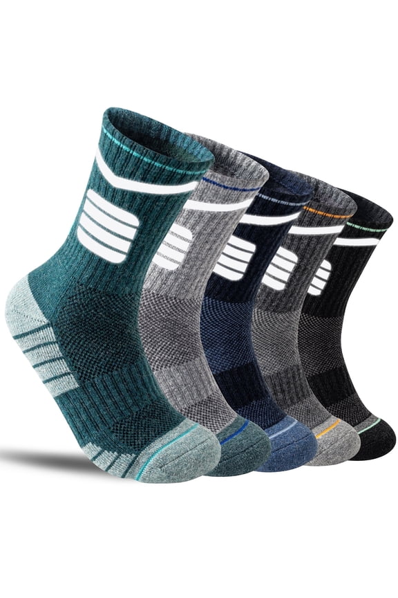 5 Pairs Merino Wool Hiking Socks Warm Thermal Winter Cozy Cushioned Moisture Wicking High Reflective Outdoor Night Safety Socks for Women & Men