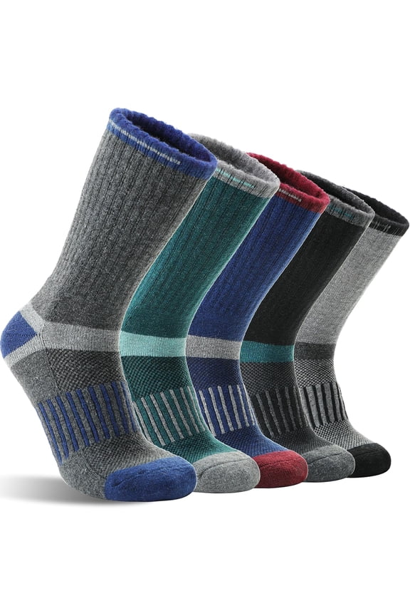 5 Pairs Merino Wool Hiking Socks Warm Thermal Winter Cozy Cushioned Moisture Wicking Socks for Women & Men