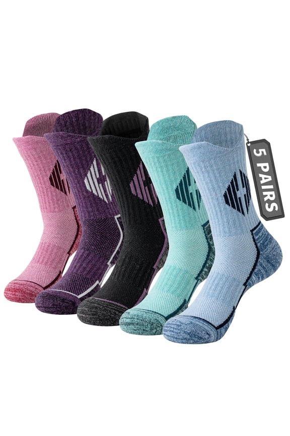 5 Pairs Merino Wool Hiking Socks Warm Thermal Winter Cozy Cushioned Moisture Wicking Socks for Women & Men