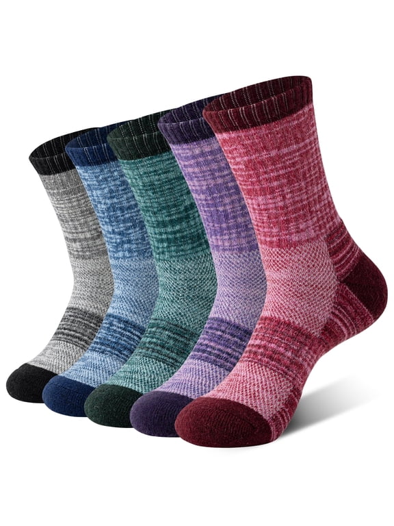 5 Pairs Merino Wool Hiking Socks Warm Thermal Winter Cozy Cushioned Moisture Wicking Socks for Women & Men