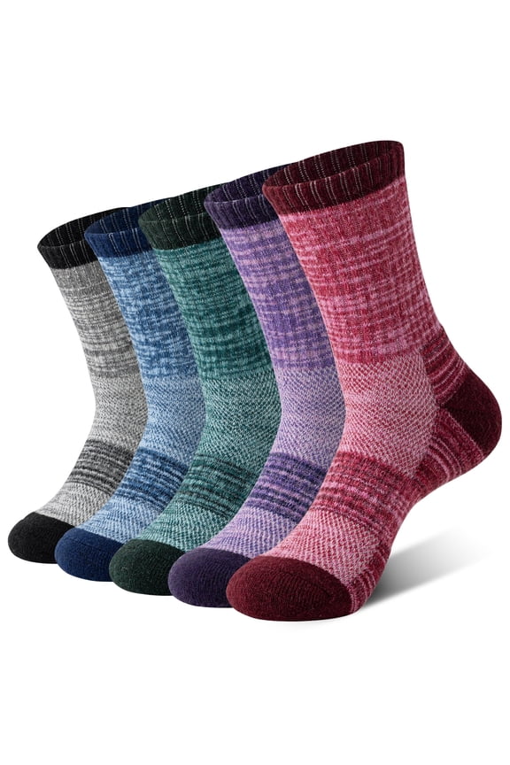 5 Pairs Merino Wool Hiking Socks Warm Thermal Winter Cozy Cushioned Moisture Wicking Socks for Women & Men